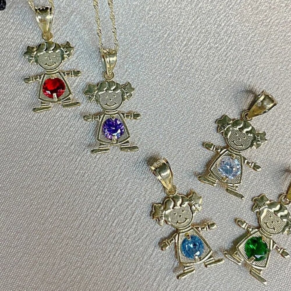 14K Yellow Gold  Birthstone Girl Pendant